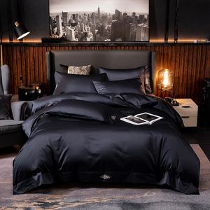 Bettwäsche-Sets High End Premium ägyptische Baumwolle Weiche Bettbezug-Deckel-Set Tiefblau, Grauweiß-Königin-Königs-Bett-Bettdecke