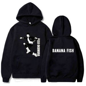 Banan Fish Hoodie Brevelement Långärmade Pullovers Toppar Unisex Kläder Y211118