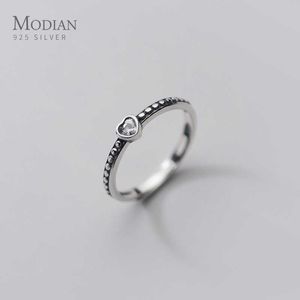 Echt 925 Sterling Silber Retro Romantische Zirkon Liebe Herzen Freie Größe Öffnung Ring für Frauen Engagement Edlen Schmuck 210707