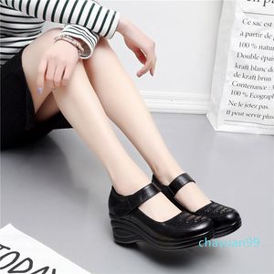 Mulheres primavera e outono de meia-idade mulheres sapatos declive espessa fundo feminino preto feminino vestido elegante 2021