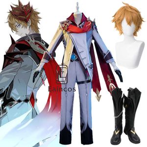 Game Genshin Impact Tartaglia Cosplay kostium peruki buty Top Pants Rękawiczki Zestaw projektu akcesoria anime strój mundur kostiumy y0903