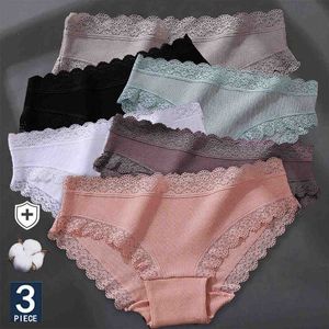 3 Teile/satz frauen Baumwolle Höschen Sexy Spitze Dessous Weibliche Weiche Unterwäsche Für Mädchen Damen Unterhosen Floral Briefs Frau panty Y0823