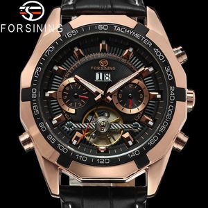 FORSINING Tourbillon Automatic Mechanical Men Wristwatch Military Sport Male Clock Top Brand Luxury Gold Classic Man Watch 340 Q0902