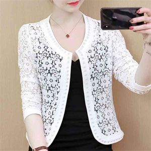 Womens Jackets And Coats Long Sleeve White Cardigan Jacket Women Beading Hollow Lace Jacket Women's Jackets Coat Women B239 210426