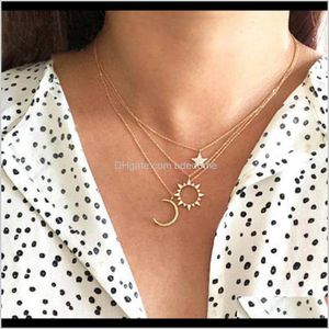 Necklaces & Pendants Jewelry Drop Delivery 2021 Necklace Sun Star Moon Shape Pendant Crystal Setting Metal Chain Gold Color Plated Women Girl