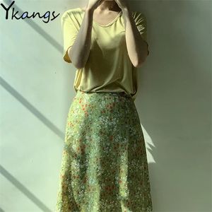 夏の長いプリント女性の高腰の原城春のスカート韓国風のビンテージ小さな壊れた花純粋で新鮮なスカート210421