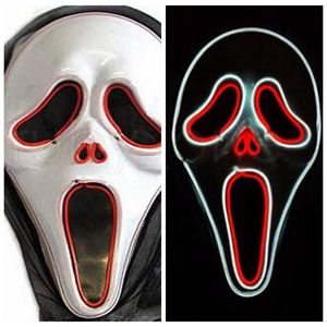 LED Luminous Screaming Ghost El Wired Gllowing Skull Máscara para Facos de Halloween Horror Facs Acessórios Creative Scary Mask 21x33cm Dropship