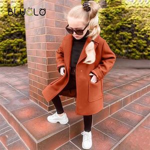 秋と冬の子供のカジュアルなコート襟厚いジャケットの女の子長いオーバーコート子供の女の子のoutwear 211204