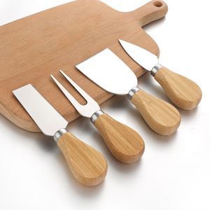 50sets 4pcs/set Oak Handle Knife Fork Shovel Kit Butter Spreader Graters For Cutting Baking Chesse Board tool DH8557