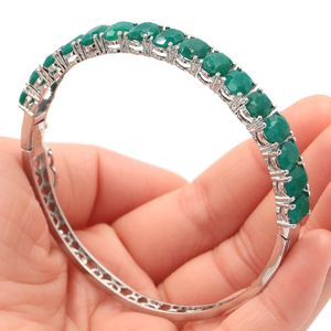 8x6mm Shecrown Sterk aanbevolen Top ING Real Green Emerald Red Ruby for Women Daily Wear Silver Bangle Bracelet Inch