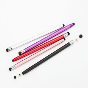 カラフルなラウンドのヒントの容量性タッチスクリーンペンのデュアルヘッドは携帯電話のタブレットの鉛筆のための金属のスタイラスペンを終わらせる