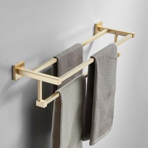 Portasciugamani Barra da bagno Ottone dorato spazzolato Accessori hardware per bagno a parete a 3 piani a due piani