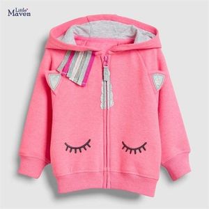 Little maven Baby Girls Autumn Clothes Lovely Cotton Hoodie Warm for Toddler Children Pink Hooded Sweatshirt Kids 2 to 7year 211110