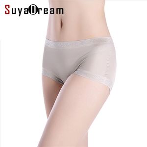 Suyadream Mulheres 100% Natural Seda Seamless Calcinha Mid-Reap Boxer Health Underwear Pink Nude Preto 210730