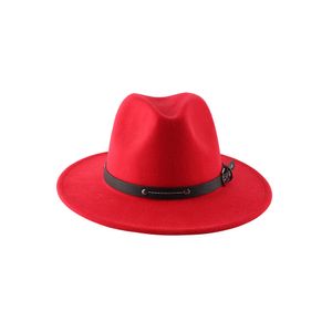 Moda larga borda chapéus inverno fedora com faixa cinto luxuru feito à mão mulheres sólida vestido formal casamento fascinator