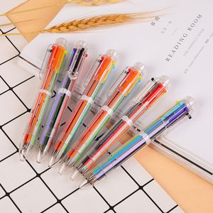 Wholesale creative multi color ball point pen transparent plastic 6 color ball point pen automatic pen cute learning supplies