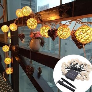 Wholesale rattan solar resale online - Strings Solar Powered LEDs Rattan Balls String Lights Cotton Ball Chain Holiday Christmas For Patio Wedding Year