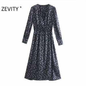 Jesień Kobiety Moda V Neck Floral Print Casual Slim Linia Koszula Sukienka Biuro Damska Chic Elastyczny Talia Vestido DS4539 210420