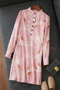 Dorywczo Dresses Wczesna wiosna Model Elegancki Modny Długi Rękaw Słonecznik Print Bawełniana Różowa Suknia