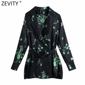 Kvinnor vintage gröna blad print svart satin smock blus kvinnlig sashes sida split skjorta chic kimono blusas toppar ls7661 210416