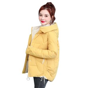 Jacket Women Short Yellow Winter Down Cotton Coats Korean Loose Small Girls Pink Long Sleeve Warmth Tops Feminina LR962 210531