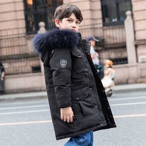 Olekid meninos casaco de inverno com capuz espessura quente quente jaqueta para baixo para 5-14 anos crianças adolescente menino outerwear parka 211203