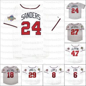 Retro Baseball 1992 1995 und 1999 Heimtrikot 10 Chipper Jones 18 Ryan Klesko 24 Deion Sanders 27 Fred McGriff