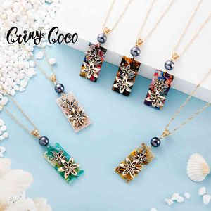 Cring Coco Design Flower Necklaces Fashion Hawaiian Polynesian Pearl Acrylic Summer Chain Choker Necklace Pendant for Women