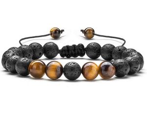 Pulsera de hebras con cuentas de piedra de lava volcánica ajustable 8 mm Difusor de aceite esencial de yoga Pulseras trenzadas Brazalete Equilibrio curativo al por mayor