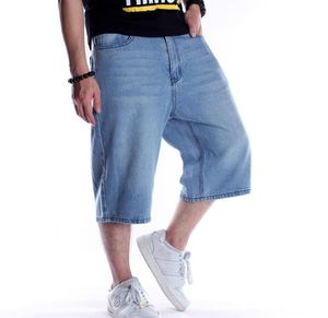 Jean homens curtos 3/4 comprimento calças masculino reto plus size 46 verão calções soltas vintage hip hop streetwear calção jeans shorts