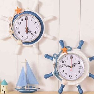 Casual Home Decoration Mediterranean Sea Sailing Wall Clock Watch Needle Single Face Ship 's Anchor Helmsman Reloj Salon H1230