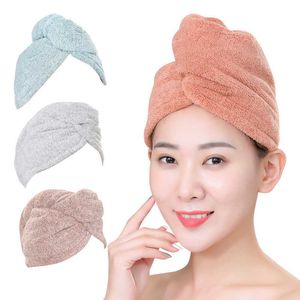 4 färger snabb torkning bambu fiber hår handduk kvinnor badning mikrofiber Turban cap Head Wrap Handdukar Badrum Tillbehör 1pc 210728