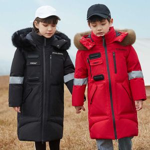 -30 graus inverno crianças crianças para baixo jaquetas 2021 engrossar crianças impermeáveis ​​crianças real colarinho parkas meninos casaco quente menina outerwear 5-12Y H0909