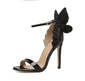 Classic Big Butterfly High High Heel Sandálias Mulheres Verão Partido Sapatos Designer Sandálias Pretas Sendale Femme