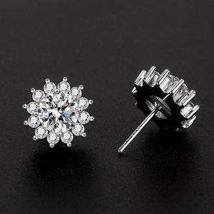 Stud S925 Silber Nadel Moissanit Ohrringe Frauen Mode Sonne Blume 1 Karat Großhandel Schmuck