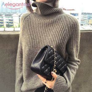 Aelegantmis autunno inverno spesso caldo elegante maglione a collo alto donna manica lunga pullover lavorato a maglia maglioni donna maglioni lavorati a maglia 210607