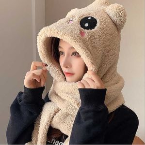 Pequeno urso lenço feminino chapéu de inverno um lindo cordeiro cashmere espessado pescoço quente proteção menina bordada cáqui