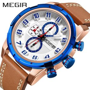 Wristwatches Chronograph Sport Quartz Watch Men Clock Creative Blue Case Leather Wrist Watches Army Military Relogios