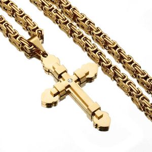 Mode 316L Edelstahl Kreuz Anhänger Halskette für Männer Gold Silber Schwarz Farbe Byzantinische Kette Herren Schmuck