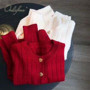 Autumn Women Knitted Single Breasted White Red Sweater Cardigan 210415