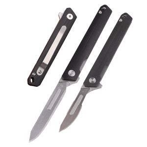 Samior S13 Liten Slim Flipper Scalpel Folding Pocket Kniv med 10st # 24 och 10st # 60 Utbytbart blad, Svart G10 Handtag, Utility EDC Keychain Knives, 1.2oz