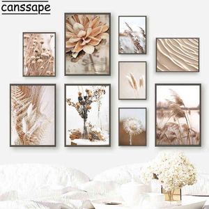 Wholesale desert landscapes pictures for sale - Group buy Landscape Canvas Painting Desert Poster Plant Reed Print Dried Flower Posters Lake Prints Nordic Wall Pictures Living Room Decor G220302