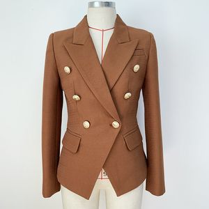 2021 Fall Höst Långärmad Notched-Lapel Choklad Solid Färg Slim Metal Spännen Dubbelbröst Blazers Elegant Top Quality Outwear Coats 21O13201