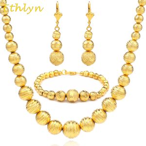 Ethlyn Moda Orecchini con perline africani/Collana/Braccialetto Set Sfera color oro Etiope Gioielli da donna Matrimonio S036 H1022