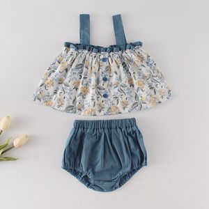 Summer Baby Outfits Clothes Set born Sleeveless Condole Belt Top and Bread of Pants Infant Girls Clothing 0-2Yrs 210429