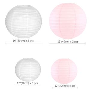 20 PCS Party Decoration Big Paper Lanterns Chinese Japanese White Light Pink LED Luminous Lamp Ball For Wedding Christmas Decor