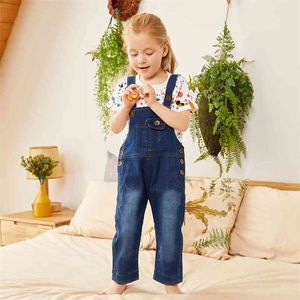 Sommar och vårbarn Toddler Trendiga Stripped Denim Overaller Byxor One Pieces 210528