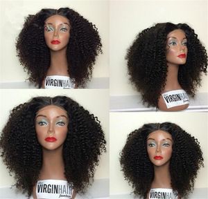 Wholesale best afro hair for sale - Group buy Best Short Afro Virgin Peruvian Front Kinky Curly Glueless Human Full Lace Wig with Bangs Baby Hair