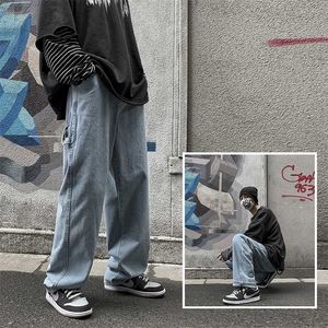Harajuku Chic Calças Retas Homens Jeans Verão Diariamente Casual Streetwear Masculino All Match Long Denim Calças 211108