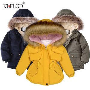 Baby Girl Denim Jacket Plus Fur Warm Toddler Barnens Vinterflicka 'Bomullad Kläder Barnets förtjockade kappa 211203